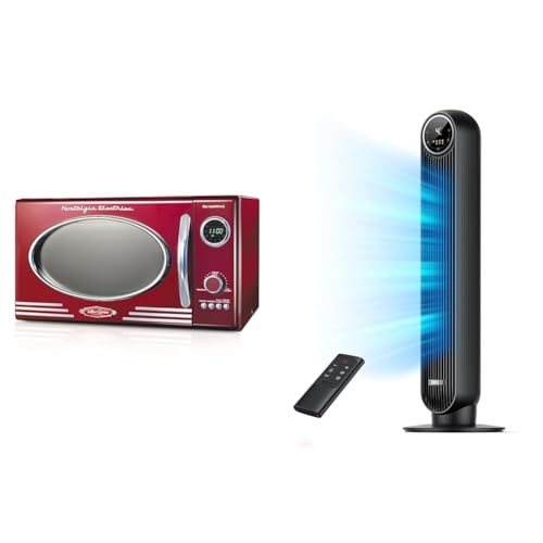 Image of Nostalgia Retro Countertop Microwave Oven - Large 800-Watt - 0.9 cu ft & Dreo Tower Fan for Bedroom, 24ft/s Velocity Quiet Floor Fan, 90° Oscillating Fans for Indoors