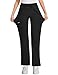 Kecols Women Yoga Scrub Pants Straight Mid Rise Elastic Waist Cargo Work Pants with Five Pocket 4-Way Stretch Black