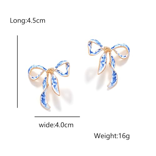 Bow Earrings For Women, Cute Blue And White Porcelain Enamel Ribbon Colorful Earring Simple Stylish Gift Jewelry3