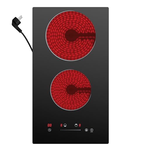 CDV Placa Vitrocerámica 2 Fuegos, 3000 W, Placa de Cocina Eléctrica Empotrable, 30 cm, 9 Niveles...