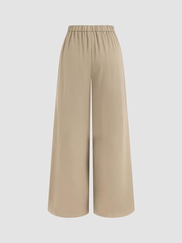 Image of CIDER Wide Leg Pants for Women Palazzo Drawsting Elastic High Waisted Knotted Pleated Comfy Casual Flowy Pants with Pockets