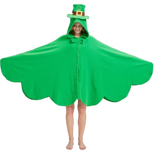 AIYOUYIYA St. Patrick’s Day Shamrock Costume Leprechaun Costume Green Lucky Cloak with Hat and Bow Tie for Women and Men