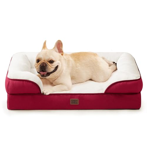 Image of EHEYCIGA Orthopedic Dog Bed for Medium Dogs, Waterproof Memory Foam Medium Dog Beds with Sides, Non-Slip Bottom and Egg-Crate Foam Pet Couch Bed with Washable Removable Cover,Red