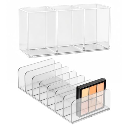 Hnonoxy 2PCS Organizadores de Tocador Transparentes,Organizador de Maquillaje para Delineador de Ojos, Barra de Labios y Más, Multifuncional, Ahorra Espacio para,Mujeres y Niñas