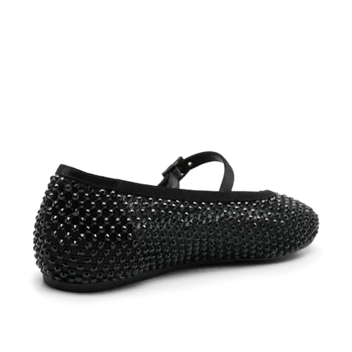 Vertundy Women's Mesh Ballet Flat Shoes with Rhinestone Round Toe Slip On Strap Buckle Causal Dress Crystal Fishnet Ballerina Shoes Ladies3