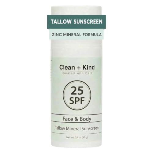 Best Mineral Sunscreen for Seniors Over 60: Gentle Formulas Without Harsh Chemicals 15 Clean + Kind Tallow Sunscreen SPF 25 — Travel Size Mineral Sunblock with Non-Nano Zinc Oxide, Reef-Safe Body Sun Protection, No White Cast (3.4 oz)