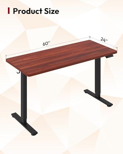 Image of SANODESK Electric Standing Desk 60 x 24 Inches Whole-Piece Desktop Height Adjustable Stand Up Desk w /6-Button Controller Ergonomic Computer Desk for Home Office, Black Frame + Mahogany Tabletop