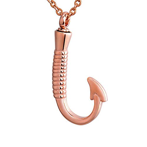 Fish Hook Cremation Jewelry Ashes Urn Necklace Pet Holder Memorial Pendant Stainless Steel Waterproof Urn Pendant?Rose Gold?