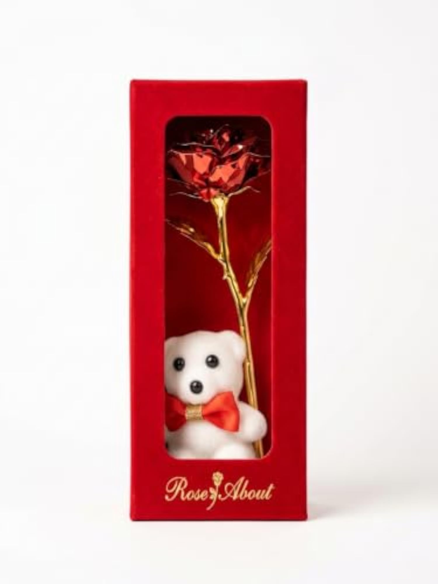 Artificial Rose Gold Stem Teddy Bear Gift Set