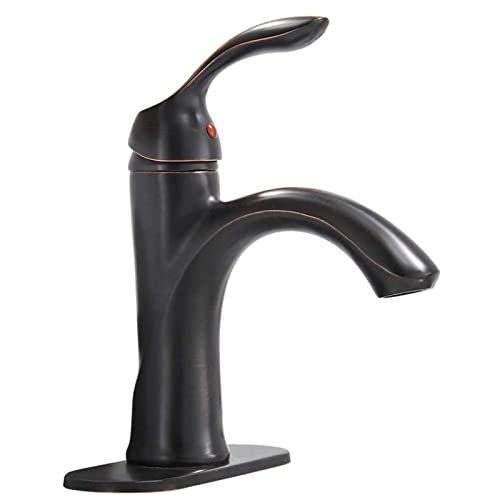 BATHLAVISH Bathroom Sink Faucet Oil Rubbed Bronze Single Handle Lavatory Basin Vanity Water Stream Aerator Faucets Goose-Neck Long Spout 1 Hole Mixer Tap Commercial Supply Lines Lead-Free