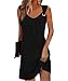Yeenily Sommerkleid Damen Ärmellos V-Ausschnitt Freizeitkleider Elegant Tank Kleider Lässig Locker Trägerkleid Sommer Minikleid Mode Strandkleider Kurze Tunique Blushkleid (Schwarz, XL)
