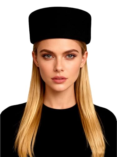 HIMESPORT Black Wool Felt Pillbox Hat for Women Ladies