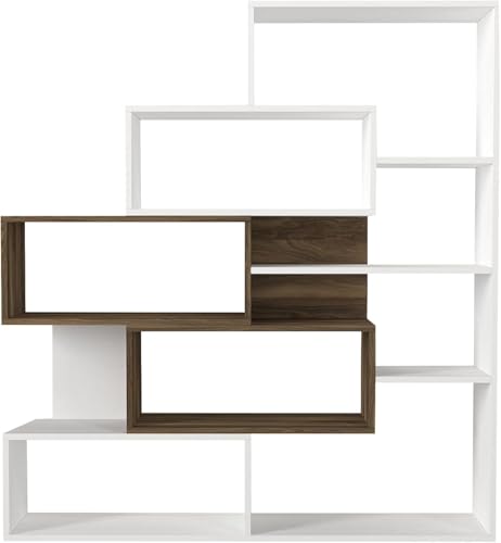 moebel17 Marla Bücherregal Weiß, Regal Wandregal in Holz Optik, Standregal Aktenregal Aufbewahrung für Wohnzimmer, viel Stauraum, 151 x 139 x 25 cm, 3498