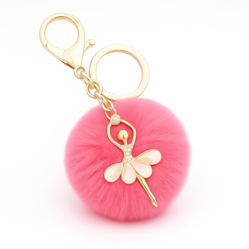 Porte-Clés Danseuse Bagages Décor – Porte-Clé Ballerine avec balle et cristaux. Cadeau mignon – Rose.