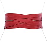 4' Women's High Waist Non Leather Fashion Wide Braided Stretch Belt, Red | l/xl: 37'-40'