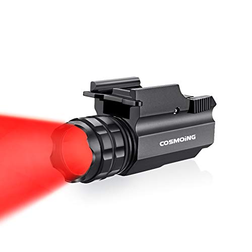 COSMOING 400 Yards Red LED Gun Flashlight Tactical Rail Mounted with Quick Release, Fits Glock Taurus Ruger Springfield H&K S&W
