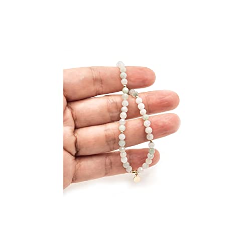 Genuine Natural Burma Jade, 4.0Mm Faceted Round, Stretch Bracelet With 14K Gold Filled Beads And Tag Charm #TOP7