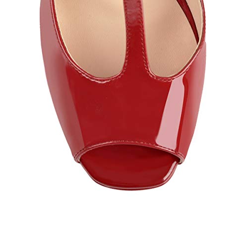 Women's Platform Buckle Back Slingback T Ankle Strap Square Opened Toe Heels Pumps3