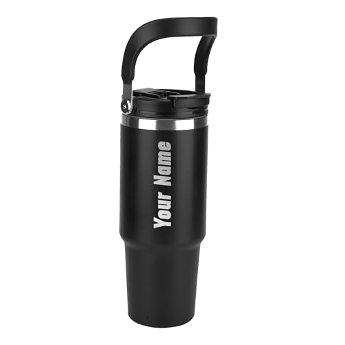 Image of MaxSip 890ml Car & Desk Mug | Double Action Lid - Flip Top & Straw | Stainless Steel 304 | Vacuum Insulated Tumbler | Black Travel Mug (Dual lid)