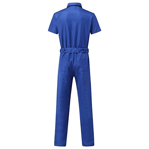 Mens Jumpsuits,Solid Button Down Rompers Short Sleeve Coverall Slim Fit Speedsuits Workwear One Piece Bodysuits4
