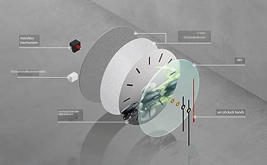 tulup Glas Wanduhr 30x60 cm Wandkunst Moderne Dekoration Küche Schlafzimmer Wohnzimmer Still - Silberne Welle