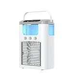 Mini Mobile Klimaanlage, 600 ml Luftkühler, tragbar, USB, mit Zerstäuber, 3 Modi, leiser Lüfter 40 dB, 3 Geschwindigkeitsstufen, Akku 2000 mAh, LED, 7 Farben, Klimagerät für Büro, Schlafzimmer