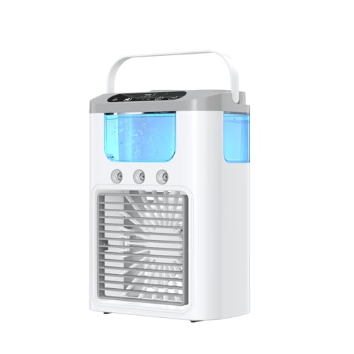 Mini Climatiseur Mobile 600ML, Rafraîchisseur d'air Portable USB avec Brumisation 3 Modes, Ventilateur Silencieux 40dB, 3 Vitesses, Batterie 2000mAh, LED 7...