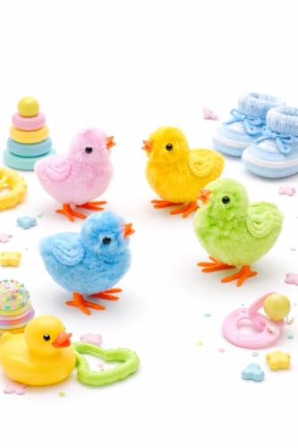 Image of Bunny and Jumping Chick Wind Up Toys Novelty Chicken Hopping Windup Toy for Kids Toddlers Adult Easter Egg Hunt Basket Stocking Stuffers Party Gifts [Multicolor] (4 PIC- Chicken-Pattern Same)
