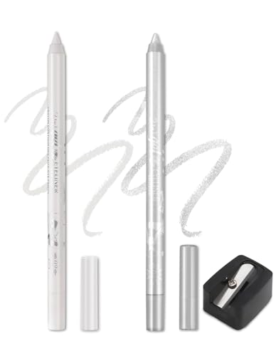 2 lápices oculares flash de gel de color, Eyeliner impermeable labio Liner sombras de ojos cejas lápices pluma maquillaje de ojos (05silver&02blanco)