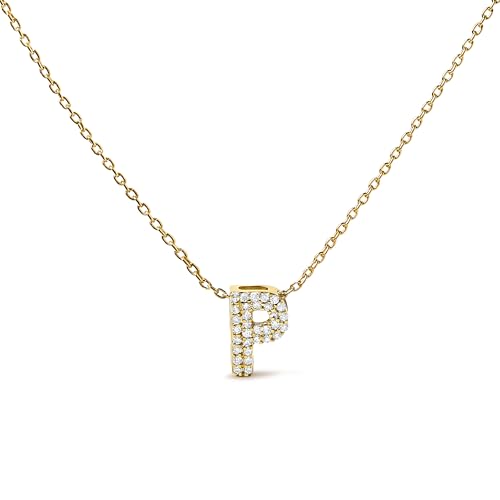 10K Yellow Gold Diamond Accent "P" Initial Bubble Pendant Necklace