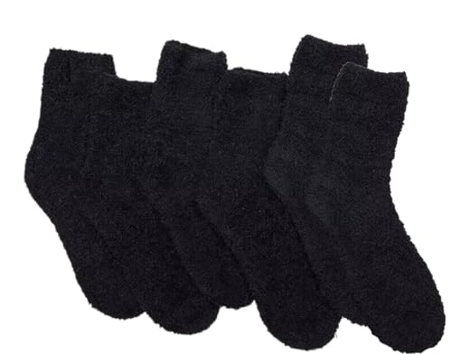 QIGEN LTD 6 Pairs Womens Fluffy Socks - Winter Warm Soft Plush Coral Fleece Socks for Christmas & Mothers Day (Black Adult One Size Alpha UK Footwear Size System Medium)