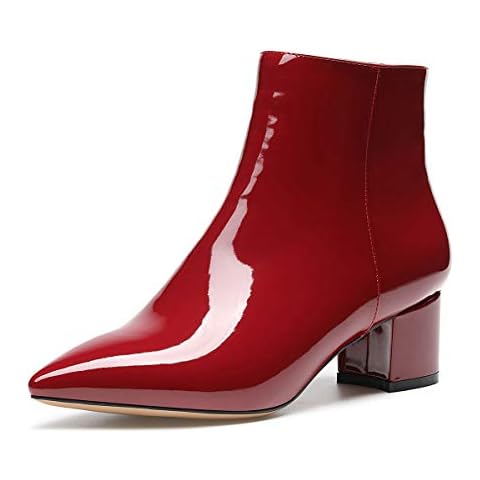 CASTAMERE Womens Zippers Ankle Boots Block Heel Booties 2IN Mid Heel Red Wine Patent Pumps UK 3.5 Cover