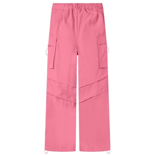 Image of AOWKULAE Girls Cargo Pants Baggy Drawstring Parachute Pants 5-16 Years | High Waist, Elastic Waist,Y2K Style,Comfortable and Loose Fit,Daily Casual Outfits