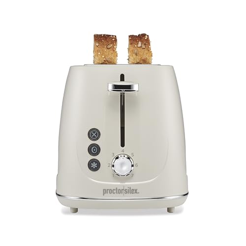 Proctor Silex Plastic 2 Slice Toaster, Bagel, Defrost & Cancel Buttons, Browning Control With 7 Shades, Auto Shutoff, Slide-Out Crumb Tray, Oat White (22660)