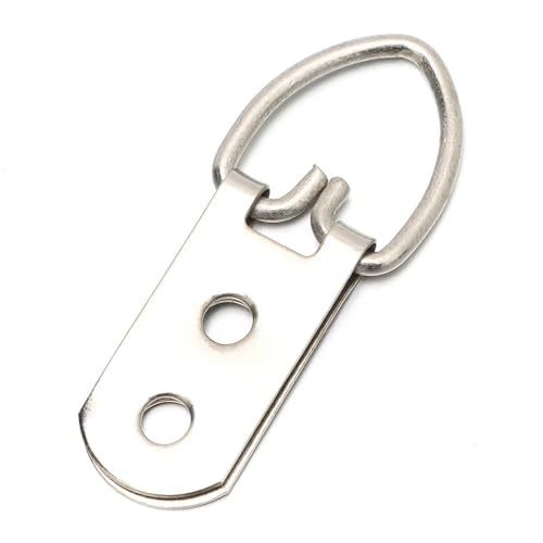 Image of 50 Pcs Picture Hangers Heavy Duty Metal D-Ring Wall Hanging Hook with Screws Double Hole Picture Hanging Hooks Photo Frame Hanging Hardware for Home Office