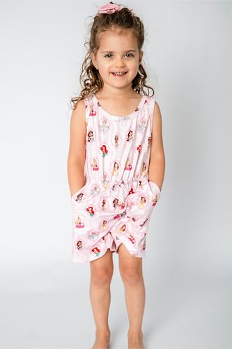 Image of Disney Princess Frozen Minnie Mouse Stitch Girls Romper With Pocket Sleeveless Jumpsuit One Piece Outfit For Toddlers & Kids