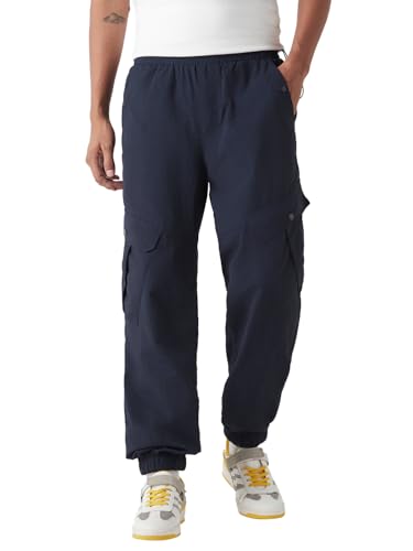 Image of Bewakoof Men's Solid Super Loose Fit Nylon Joggers