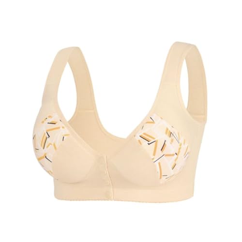 LOIJMK Sujetador de gran tamaño fijo con doble correa sin mangas, copa grande, con hebilla frontal impresa, camiseta de tirantes, beige, B