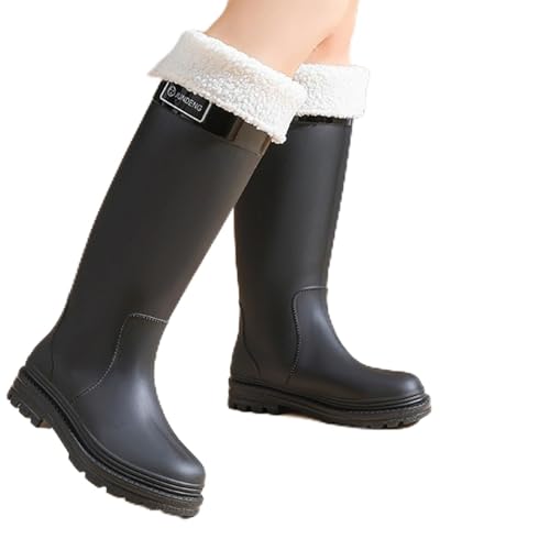 Kswlwccpp Gummistiefel Damen Bunt, Hoch Rutschfest Breite Füße Regenschuhe Gummistiefel Bequem Weit Wasserdicht Festival Boots Outdoor 37 Weitschaft Gummistiefeletten Regenstiefel
