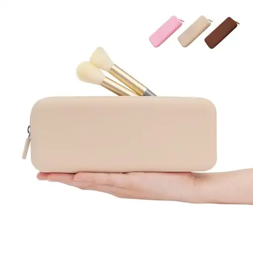  Large Makeup brush bag,Makeup brush holder,Makeup brush holder travel,Silicone makeup brush holder,Makeup tools to protect make up accessories for Daily,Work or gift-Khaki