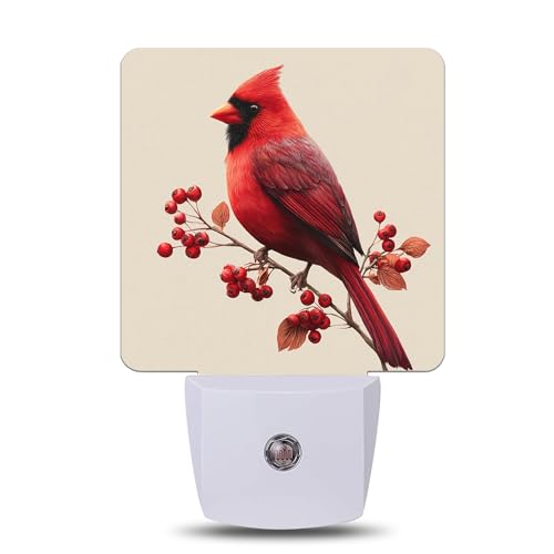 NSMNSM Red Cardinal Bird Night Light Nightlight Lamp with Dusk to Dawn Sensor for Home Indoor Stairway Kitchen Corridor Decorative Night Lights Plug Into Wall for Boys Girls Women Men Room Gifts