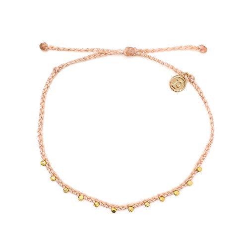 Pura Vida Gold Stitched Beaded Anklet Blush - Waterproof, Artisan Handmade, Adjustable, Threaded, Fashion Jewelry for Girls/Women