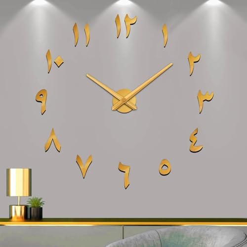 Vangold Reloj de pared grande árabe moderno Mute DIY pegatinas 3D decoración de oficina hogar regalo