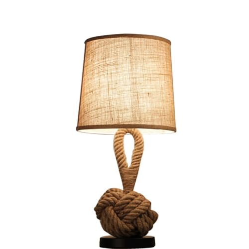 Genérico Lámpara de mesa noche 60 cm (23,6 pulgadas) con pantalla tela y cuerda cáñamo, estilo retro, ideal for dormitorio o sala estar