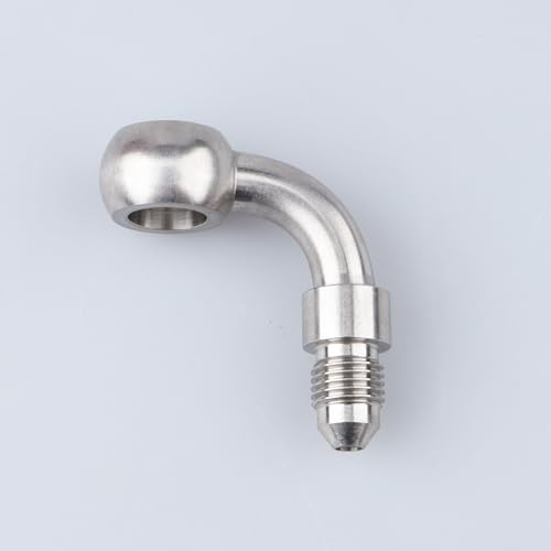 Image of Stainless Steel Banjos Brake Fitting 90 Degree -3 AN Male Flare 3 /8-24 Thread AN3 10.2mm Hole Diameter