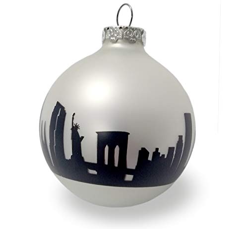 New York Design-Christbaumkugel zu Weihnachten, Glas Silber matt...