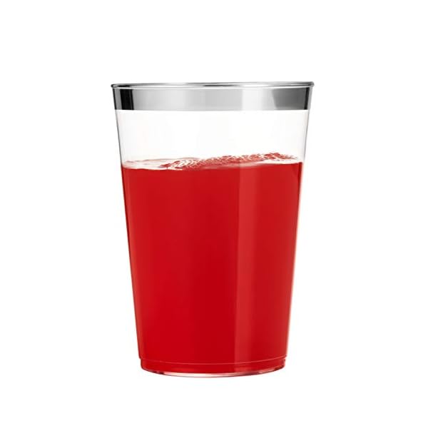 Munfix 100 de plata de vasos de plástico de 14 onzas claros vasos de plástico vasos montura de plata y tazas de fantasía vasos desechables de boda copas elegantes del partido con el borde de plata - Imagen 6