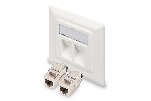 Prise réseau 2 ports avec 2 modules Keystone Cat8.1 sortie coudée 45