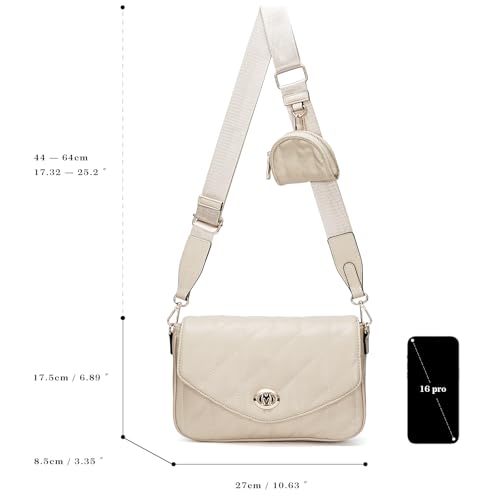 molshine Women's Quilted Crossbody Bag, PU Leather Trendy Shoulder Bag Clutch with Detachable Coin Purse Pouch2