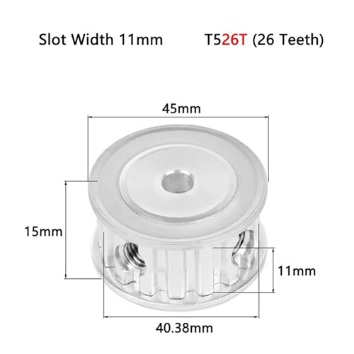 Polea T5 26 dientes tipo AF para correa síncrona de ancho 10 mm o 15 mm 2